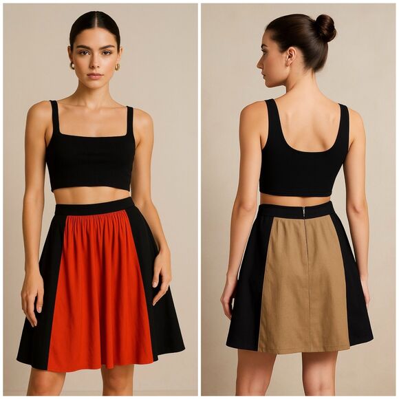 AJ Armani Jeans Linen Colorblock Panel A-Line Skirt - Picture 1 of 9